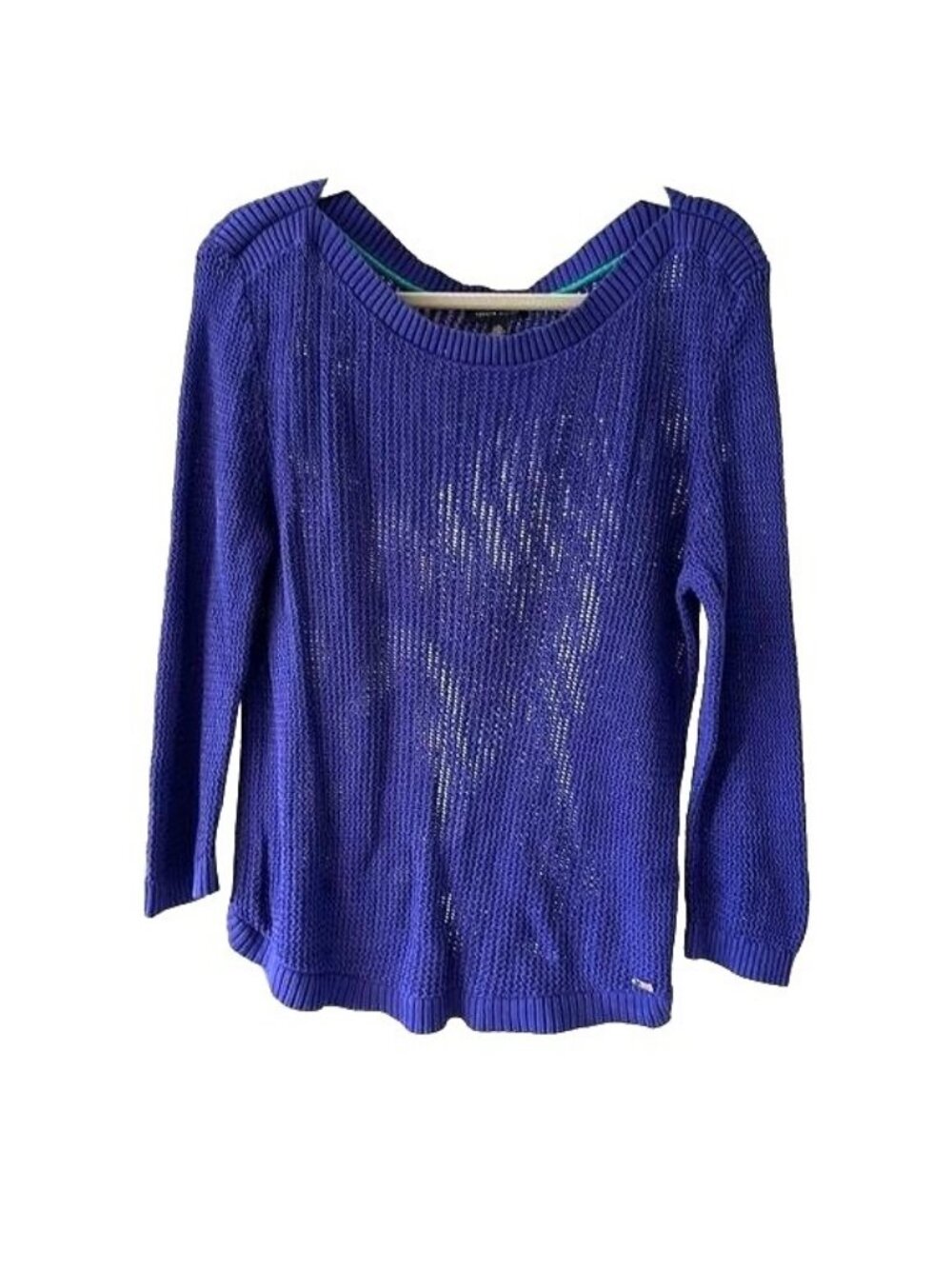 Tommy Hilfiger Womens Blue Mesh Knit Lightweight Pullover Sweater Size L Coastal